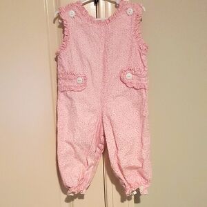 Pink floral 12m Ruffled Overalls Elastic Cuffs by lime green boutique